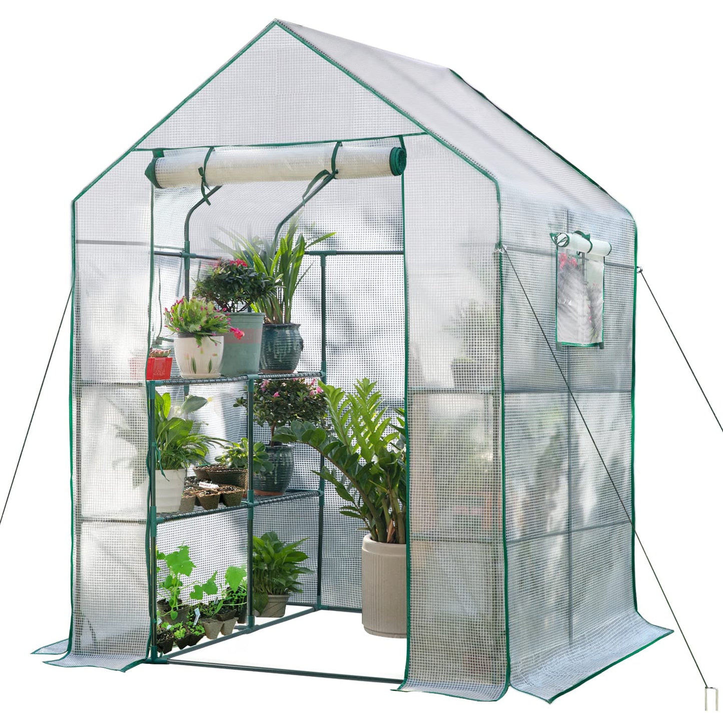 SV SCOOL VALUE Green Houses for Outdoors, PE Walk in Greenhouse with 2 Side Mesh Windows, Portable Green House with Anchors & Ropes Stands Up to Wind, 56"x56"x78" White