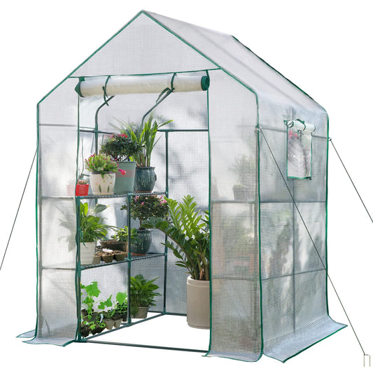 SV SCOOL VALUE Green Houses for Outdoors, PE Walk in Greenhouse with 2 Side Mesh Windows, Portable Green House with Anchors & Ropes Stands Up to Wind, 56"x56"x78" White