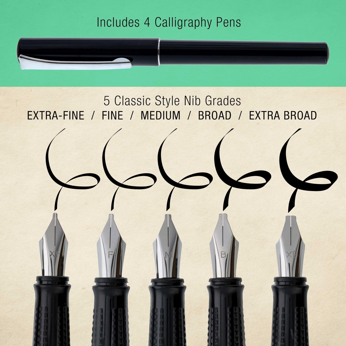 U.S. Art Supply 35-Piece Calligraphy Pen Set - 4 Pens, 5 Nibs, 22 Inks, Includes Calligraphy Pens for Writing, Beginners Handbook & Practice Paper Pad