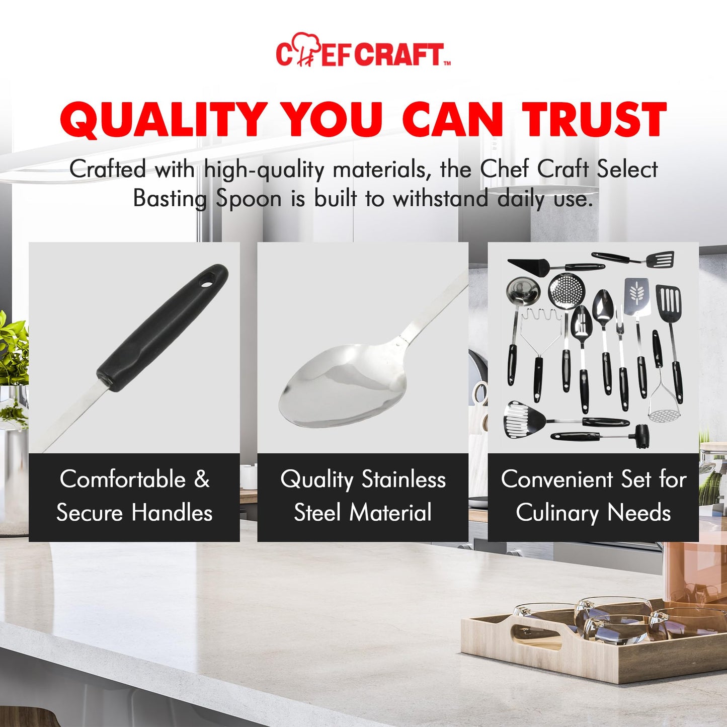 Chef Craft Select Basting Spoon, 12.5 inch, Stainless Steel