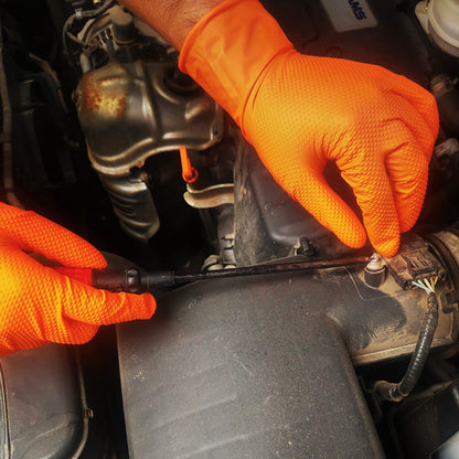 TitanFlex ThorGrip Heavy Duty Industrial Orange Nitrile Gloves, 8-mil, Gloves Disposable Latex Free with Raised Diamond Texture Grip, Powder Free, Rubber Gloves, Mechanic Gloves,100-ct Box (Large)