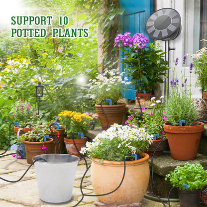 Solar Automatic Drip Irrigation System Kit, Auto Watering Kit for DIY Garden Watering System with 9 Timing Modes and Anti-Siphon Set，Indoor/Outdoor Garden, Balcony & Patio Irrigation System