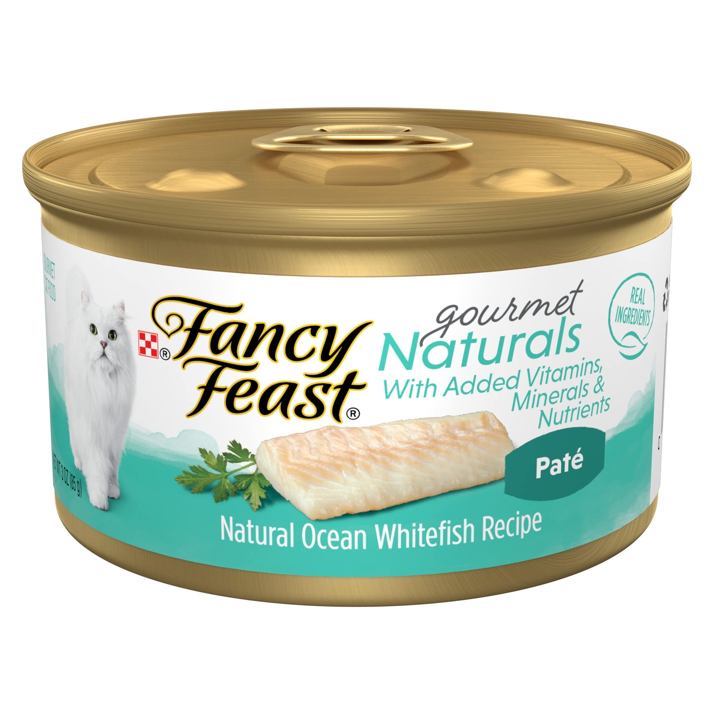 Purina Fancy Feast Wet Cat Food Pate Gourmet Naturals Ocean Whitefish Recipe - (Pack of 12) 3 oz. Cans