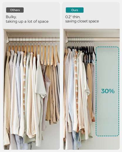 SONGMICS 30-Pack Pants Hangers, 16.7-Inch Long Velvet Hanger with Adjustable Clips, Heavy-Duty, Non-Slip Skirt Hangers, Space-Saving for Pants, Skirts, Coats, Dresses, Black UCRF12B30
