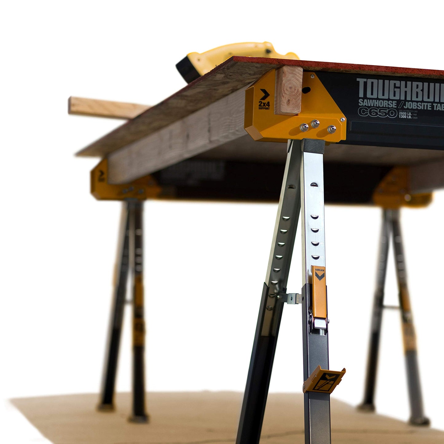 ToughBuilt - Folding Sawhorse/Jobsite Table - Sturdy, Durable, Lightweight, Heavy-Duty, 100% High Grade Steel, 1300lb Capacity, Pivoting Feet, Adjustable Height Legs - (TB-C650) 1-Pack