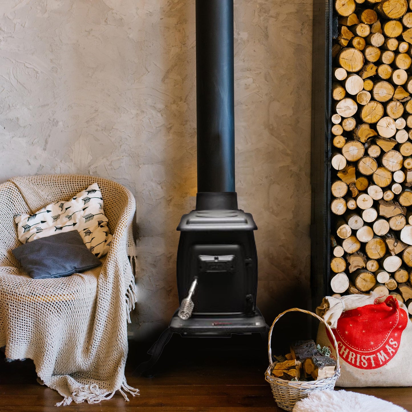 US Stove Company Cast Iron Wood Stove with Cool Touch Safety Handle, Heats up to 54,000 BTUs