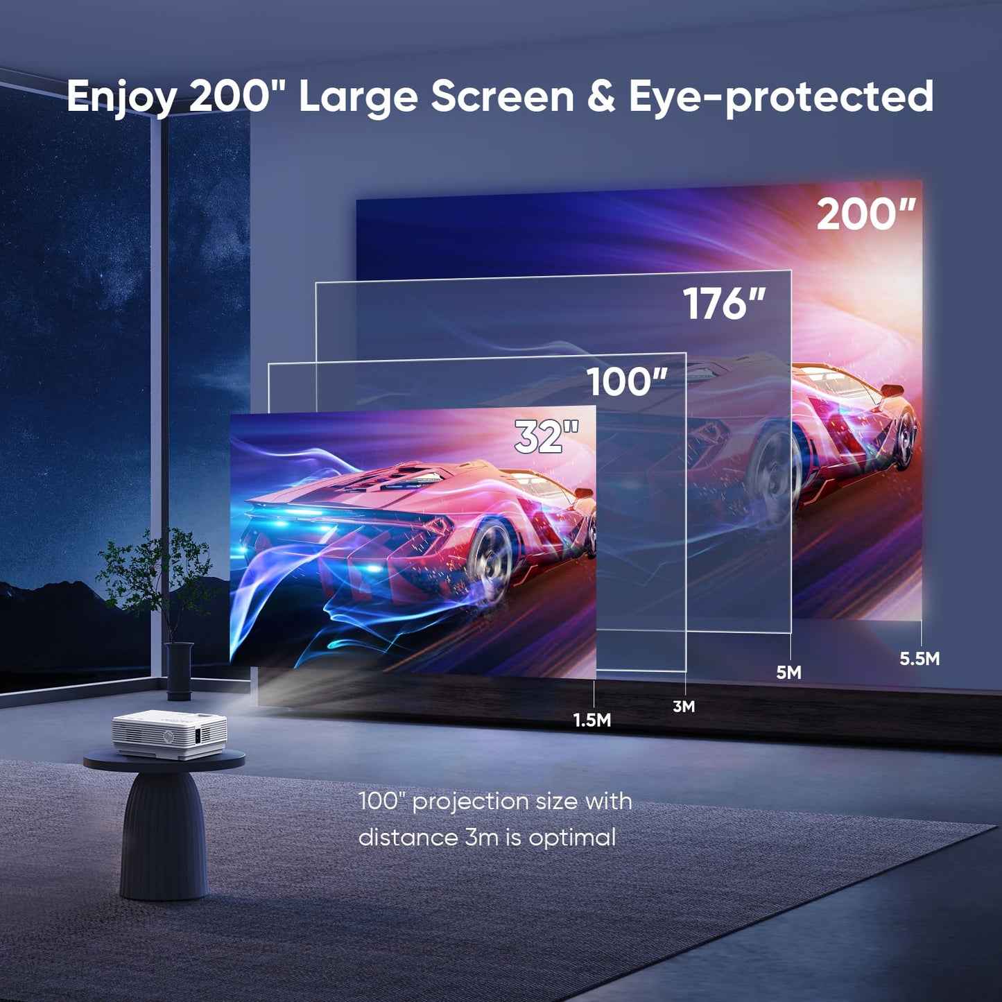 Projector with WiFi and Bluetooth, Upgrade Outdoor Projector, Mini Movie Projector Supports 1080P Synchronize Smartphone Screen by WiFi/USB Cable for Home Entertainment (WiFi)