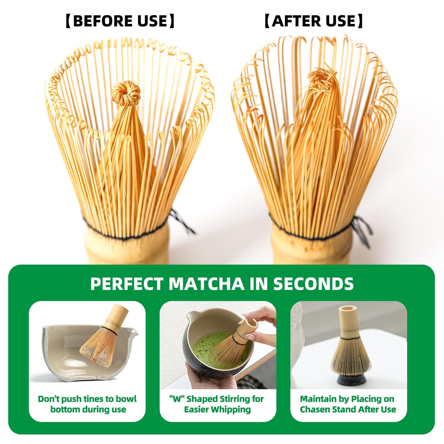 TEANAGOO Matcha Whisk Set, Bamboo Matcha Whisk (Chasen), 4 Pcs Traditional Starter Matcha Set, Scoop (Chashaku) Tea Spoon Whisk Holder, Matcha Accessory, Bamboo Whisk For Matcha Tea (100prongs)