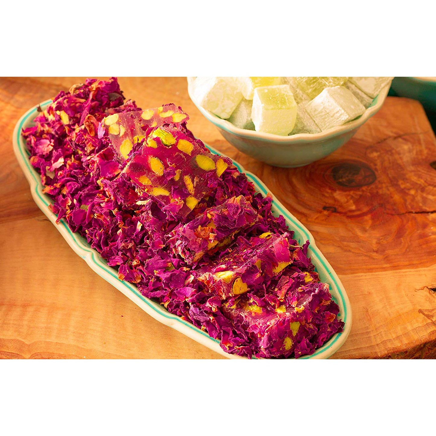 Cerez Pazari Turkish Delight Pistachio with Fantastic Rose & Pomegranate Flavour Experience in Luxury Gift Box 8.8 oz | Assorted Gourmet Soft Candy, Sweet Vegan Traditional Lokum (Loukoumi) (9-11 Pcs)