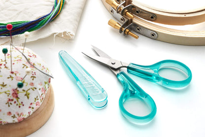 Beaditive Detail Craft Scissors Set (2 Pc.) Curved and Straight, Sharp, Compact | Sewing, Embroidery, Paper Cutting, Crafting | Stainless Steel | Protective Cover (Green)