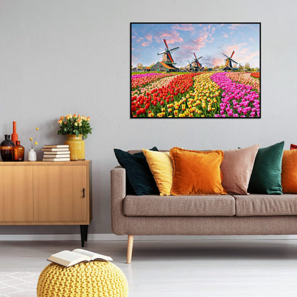 1000 Piece Puzzle for Adults Dutch Windmill Puzzle 1000 Piece Tulip Fields Puzzles Tulips Flowers Jigsaw Puzzles 1000 Pieces Holland Spectacular Flower Fields Landscape Puzzles