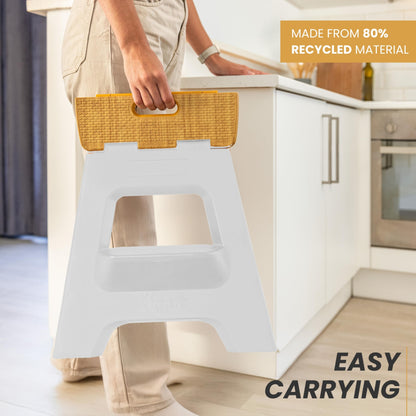 Vigar Compact Step Stool Foldable, 16-inch Two-Step Stools for Adults up to 330 Pound, Lightweight Stool, Non-Slip Folding Step Stool, Grey, Bamboo Print on Top