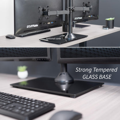 VIVO Freestanding Dual Monitor Stand with Sleek Glass Base and Adjustable Arms, Mounts 2 Screens up to 32 inch and 22 lbs Each, Black, STAND-V002FG