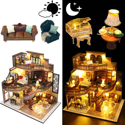 Spilay DIY Dollhouse Miniature with Furniture,DIY Wooden Crafts Doll House Mini Handmade Kit with Dust Proof Cover and Music Movement,1:24 Scale Creative Room Idea Gift for Adult Friend Lover (M2132)