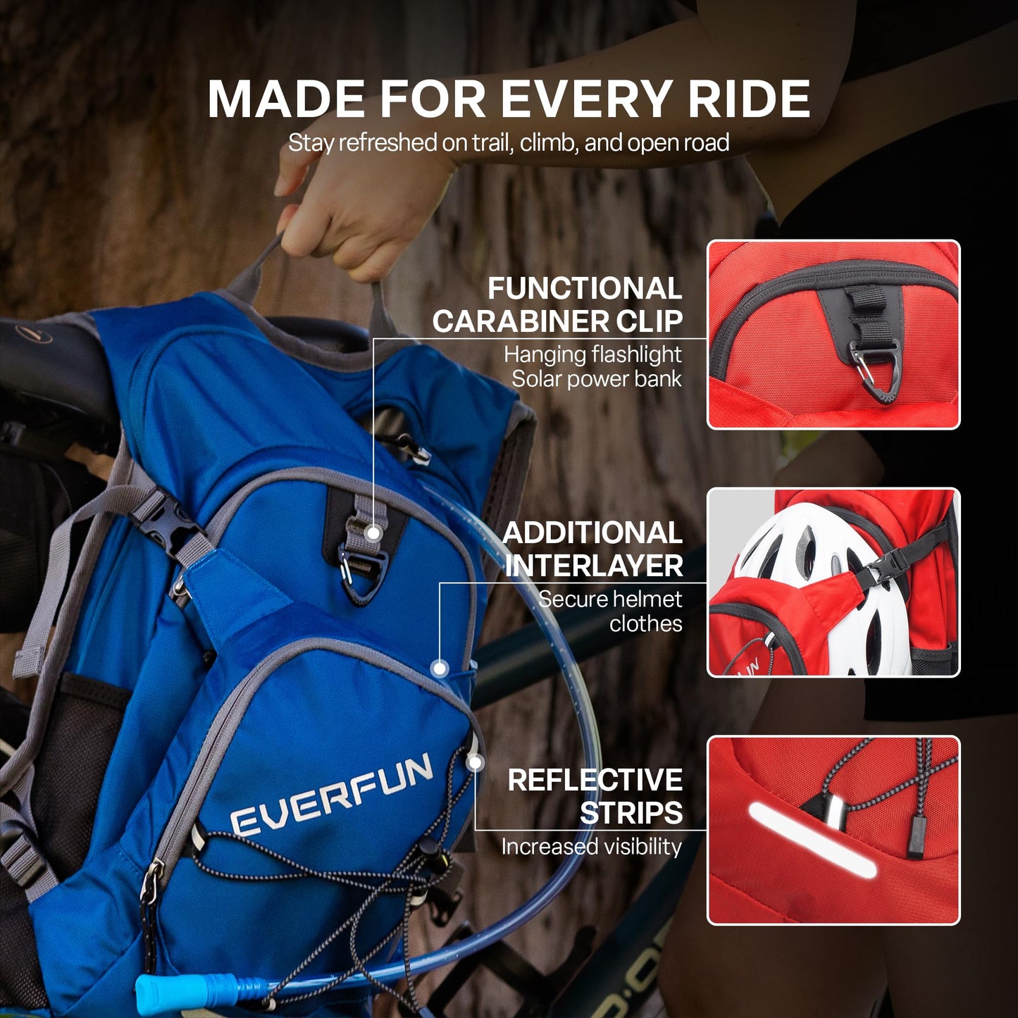 EVERFUN Hydration Backpack 18L Hiking Water Backpack with 3L Water Bladder, Women Men Hydration Pack Insulated Daypack Lightweight Hydropack with Rain Cover for Hiking, Cycling, Running, Festivals