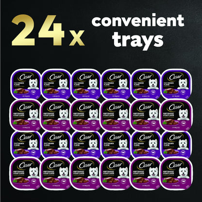 Cesar Wet Dog Food Classic Loaf in Sauce Filet Mignon and Porterhouse Steak Flavors Variety Pack, 3.5 oz. Easy Peel Trays (12 Count, Pack of 2)