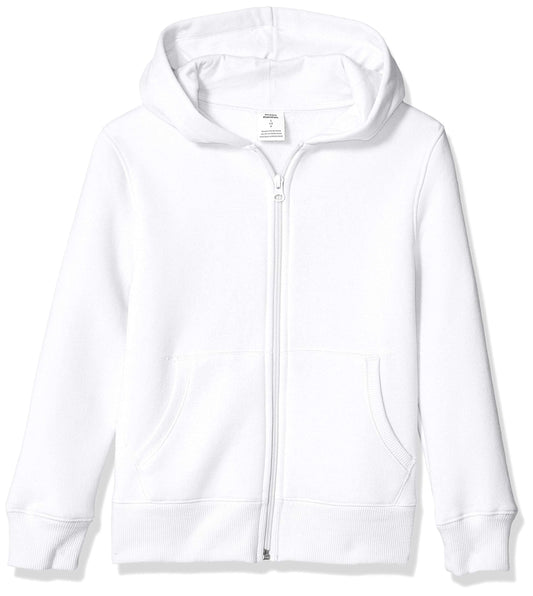 Amazon Essentials Hoodies - Boys' White Zip-Up Sweatshirt, Small, Fleece