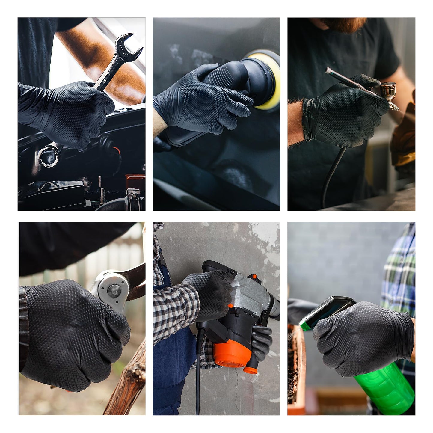 ANBOSON 10mil Nitrile-Gloves Disposable-Black Chemical-Resistant Rubber - Mechanic Gloves Heavy Duty, Latex Free, Diamond Grip (100, Large)