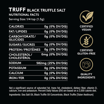 TRUFF Black Truffle Salt, Fine and Coarse Sea Salt, Dried Black Summer Truffles, Specialty Seasoning for A Truly Aromatic Flavor Experience, For the Finest Steaks or Unique Everyday Popcorn (5.3 oz)