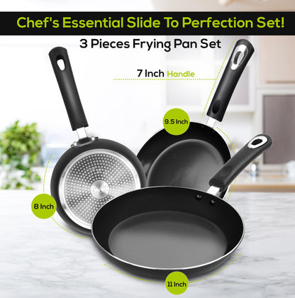 Utopia Kitchen Nonstick Cookware 3 Piece Omelette Pan Skillet Set, Nonstick Frying Pans with Induction Bottom, 8, 9.5 & 11 Inches Frying Pans with Bakelite Handles, PFOA Free, Grey