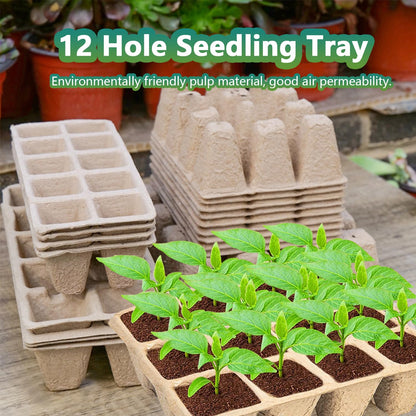 Doubleggs 120 Cells Seed Starter Tray, 10 Pack Biodegradable Peat Pots with 100 Labels, Plant Starter Kit for Seedlings