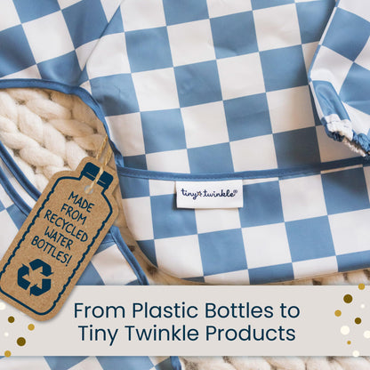 Tiny Twinkle Mess Proof Baby Bib - Waterproof & Lightweight Baby-Led Weaning Apron | 100% Recycled Polyester, Easy Clean & Machine Washable (Floral Blue, Small 6-24 Months)