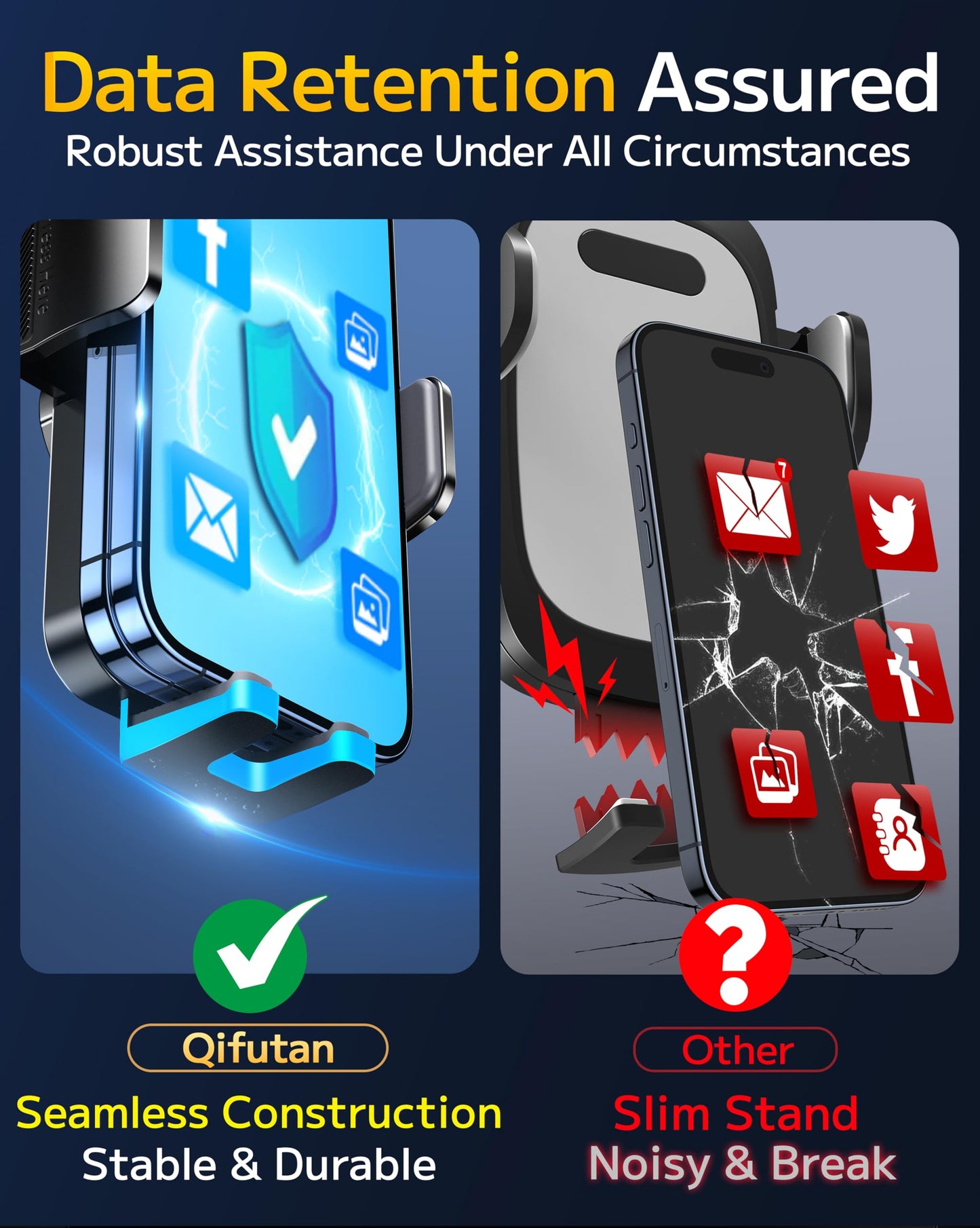 Qifutan Dash Mounted Holders Phone Holders for Your Car Phone Mount for Car Windshield Dashboard Air Vent Universal Hands Free Automobile Cell Phone Holder Fit for iPhone Smartphone