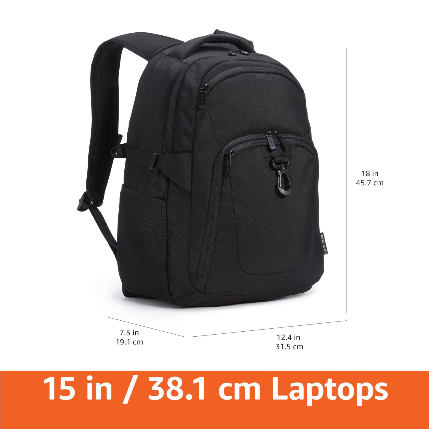 Amazon Basics Travel Laptop Backpack for 15.6 inch Laptop, Black