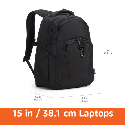 Amazon Basics Travel Laptop Backpack for 15.6 inch Laptop, Black
