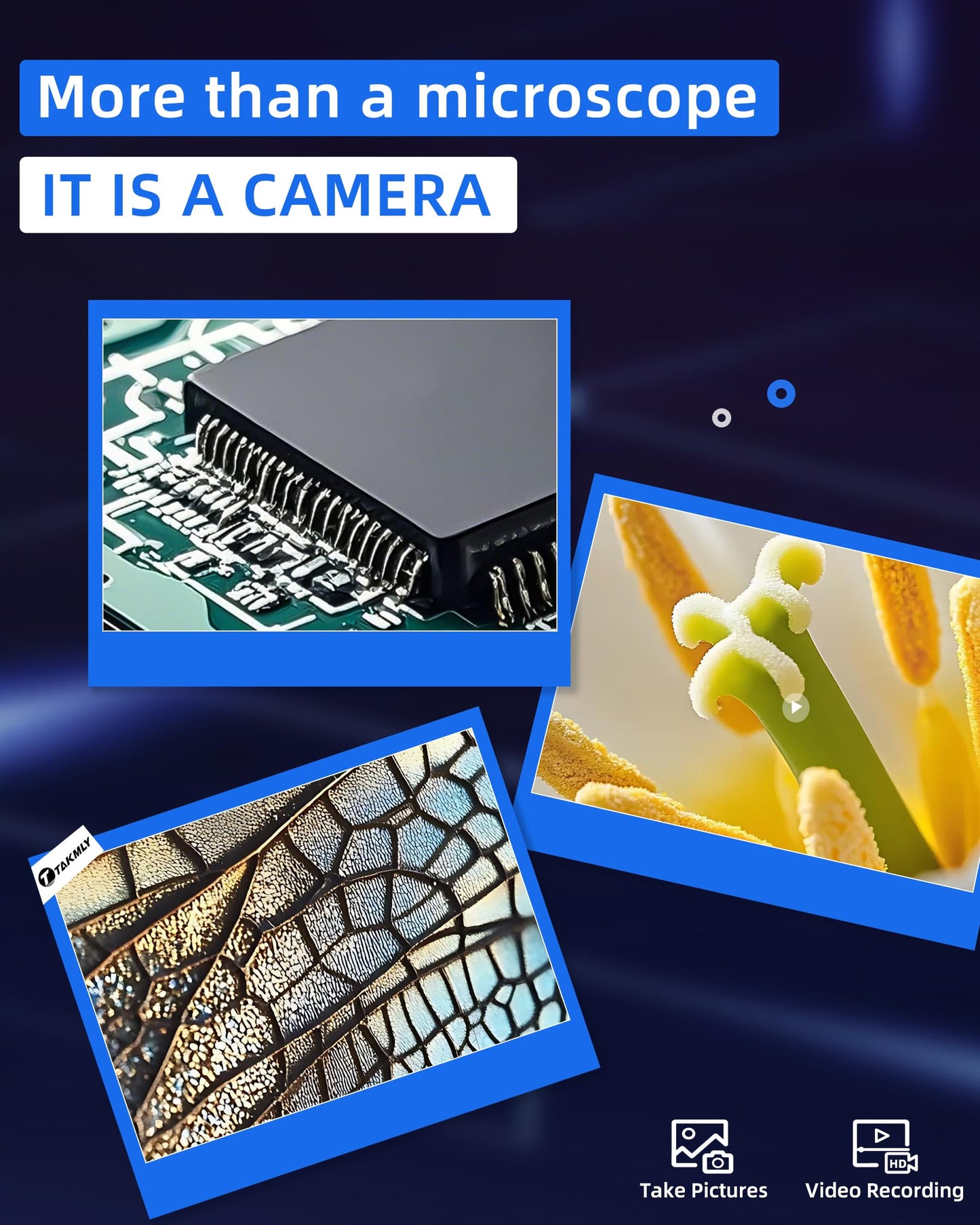 T TAKMLY Wireless Digital Microscope Handheld USB HD Inspection Camera Magnifying Glass with Light, 50x-1000x Magnification with Stand Compatible with iPhone, iPad, Samsung Galaxy, Android, PC