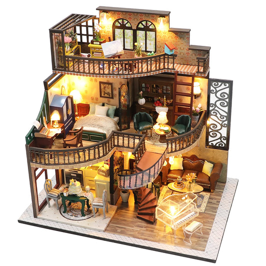 Spilay DIY Dollhouse Miniature with Furniture,DIY Wooden Crafts Doll House Mini Handmade Kit with Dust Proof Cover and Music Movement,1:24 Scale Creative Room Idea Gift for Adult Friend Lover (M2132)