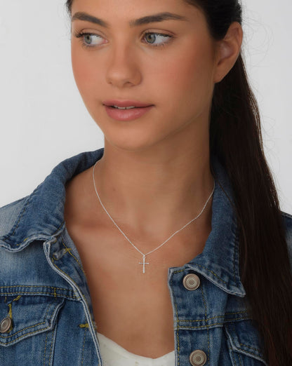 Annika Bella Small Cross Necklace, 925 Sterling Silver Faith Jewelry, Religious Tiny Pendant Charm Necklaces, Gift for Her (Silver)