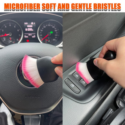 tobenbone Car Interior Detailing Brush, Ultra Soft Non-Scratch Dust Brush, Car Interior Cleaning Tool for Cleaning Panels, Air Vent, Leather (White & Pink)