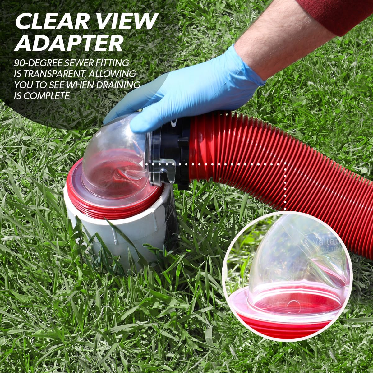 Valterra EZ Coupler 20-Foot RV Sewer Hose Kit for RV Camper, Includes 2 Attachable 10-Foot Hoses with Rotating Fittings and 90 Degree Clearview Sewer Adapter