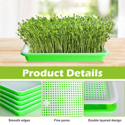 EBaokuup 10Pcs Seed Sprouter Tray with Drain Holes - BPA Free Seed Garden Plant Germination Propagation Trays, Soil-Free Wheatgrass Tray Sprouter Microgreens Growing Kit with Germinating Paper