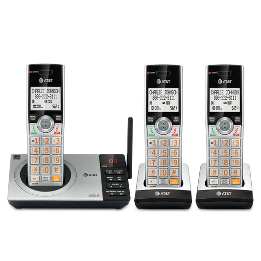 AT&T DECT 6.0 Expandable Cordless Phone with Answering System, Silver/Black with 3 Handsets