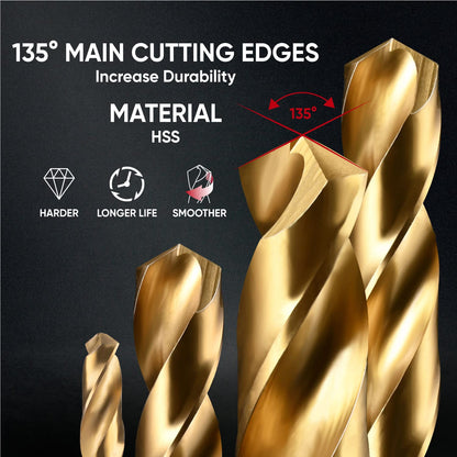 amoolo 5/64 Hex Shank Drill Bits, 10Pcs Titanium HSS Twist Impact Drill Bit Set for Metal, Steel, Wood, Plastic, Quick Change Design