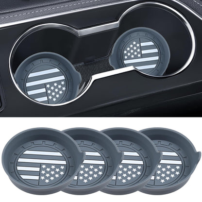 Amooca Car Cup Coaster Universal Non-Slip Silicone Cup Holder Insert Car Interior Accessories for Drink American Flag US Flag 4 Pack Grey