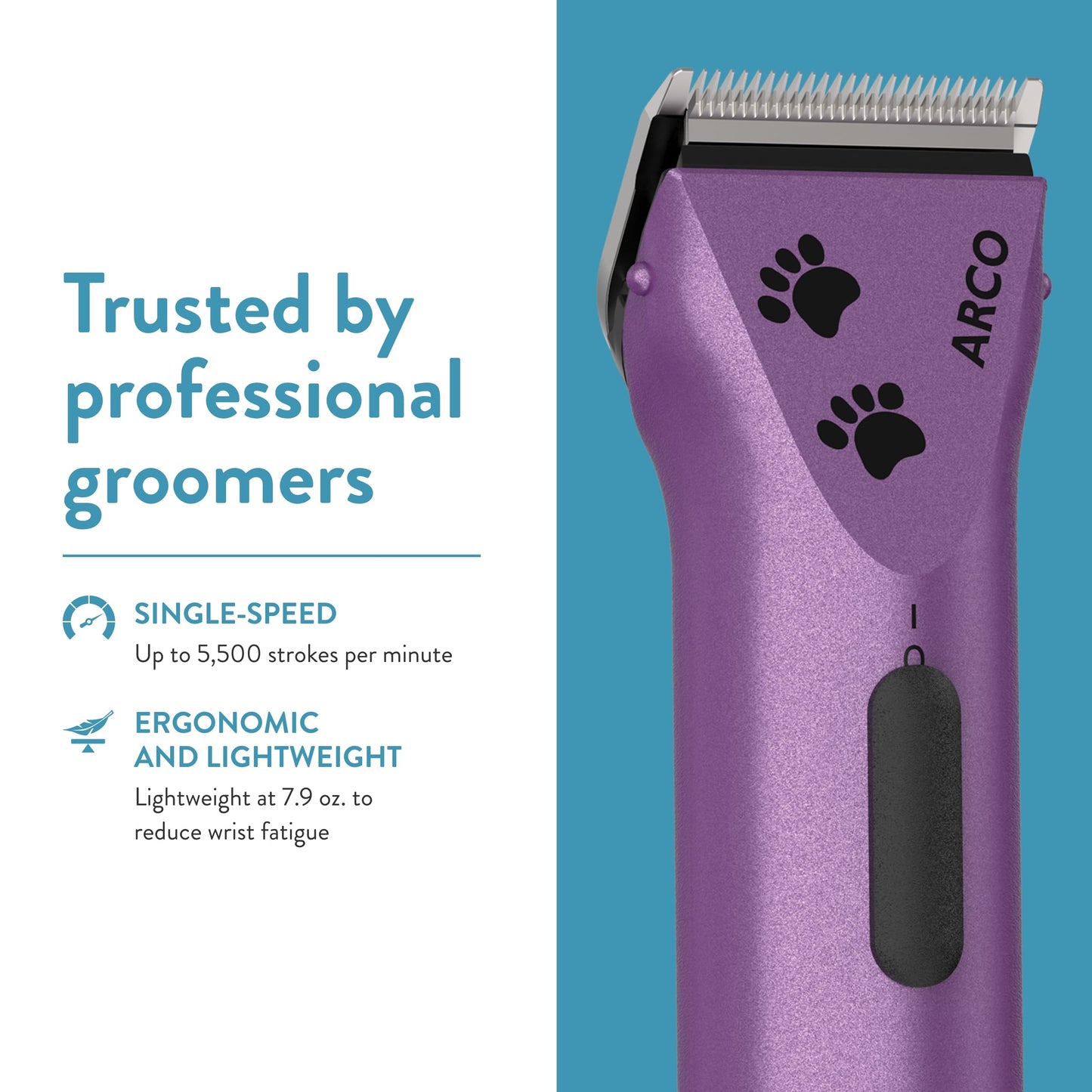 Wahl Professional Animal Arco Pet, Dog, Cat, and Horse Cordless Clipper Kit, Purple (8786-1001)