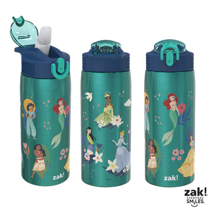 Zak Designs Disney Princess Water Bottle for Travel and At Home, 19 oz Vacuum Insulated Stainless Steel with Locking Spout Cover, Built-In Carrying Loop, Leak-Proof Design (Disney Princess)