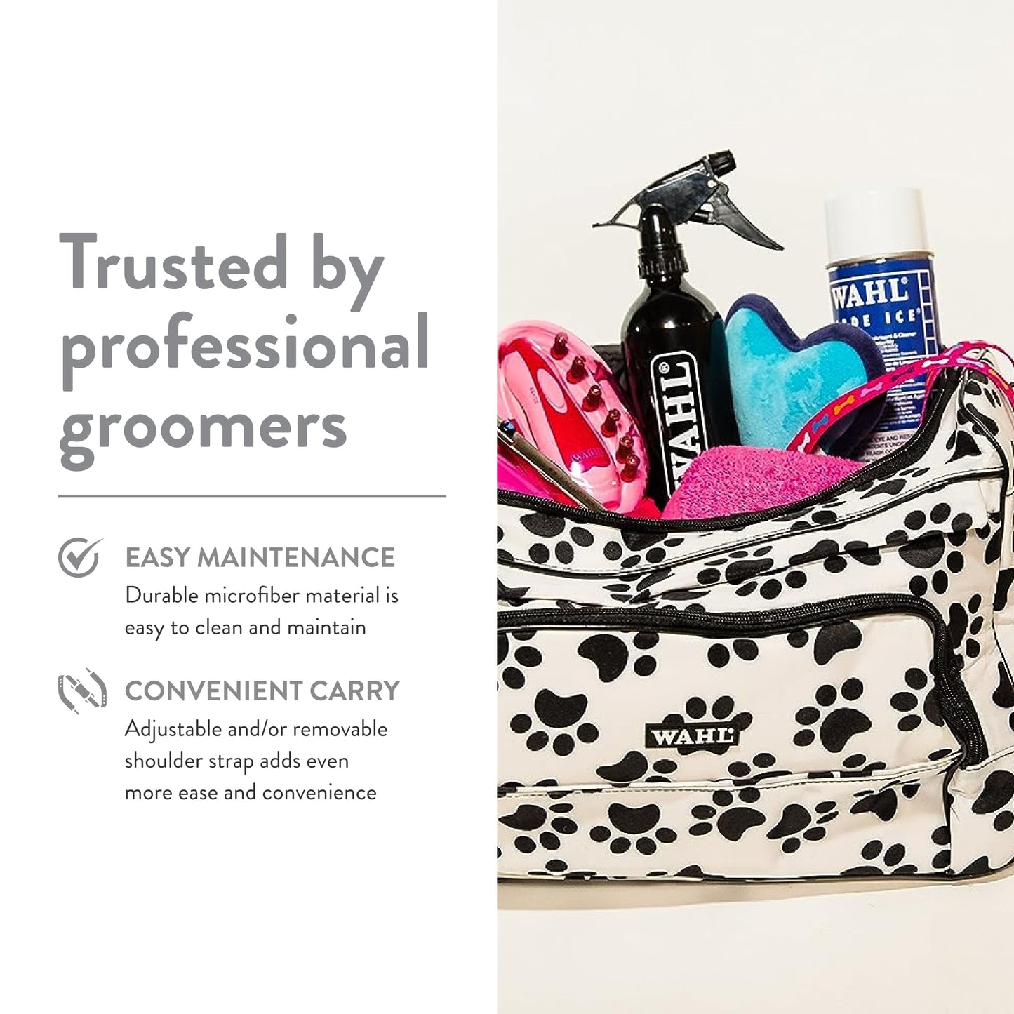 WAHL Professional Animal Travel Tote Bag with Zipper - Travel Bag - Storage Pack for Grooming Supplies - for Dog, Cat & Pet Groomers - 28.8 Inches, Turquoise Paw Print Design (#97764-300)