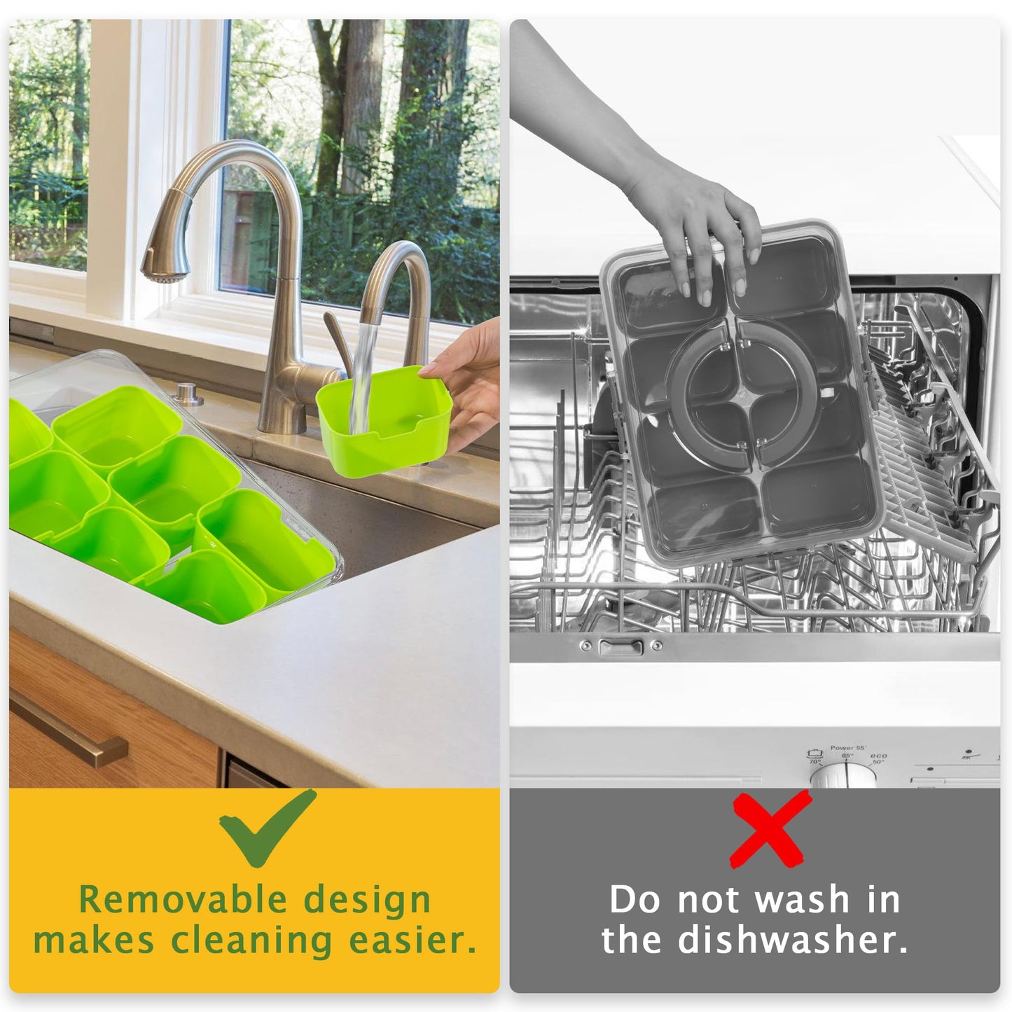 WACOI Divided Snack Serving Tray with Lid and Handle Travel Snackle Charcuterie Container Portable Storage Organizer for Candy, Fruits, Nuts, Snacks, Party, Picnic (1pack, Green)