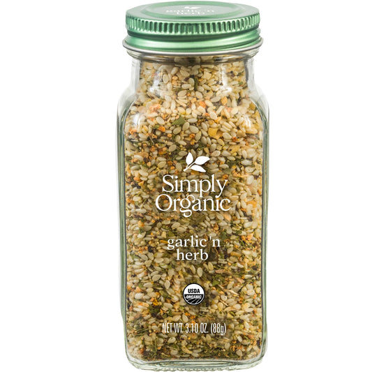 Simply Organic Garlic 'N Herb Salt-free Spice Blend, 3.1 Ounce Jar, Light Lemon Zest, Great on Veggies, Chicken Fish and More