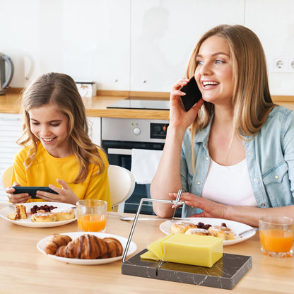 TOPULORS Cheese Slicer - Cheese Cutter with 5 Replacement Upgrade Thick Cutting Wires - Heavy Duty 5" x 8" Marble Board Cheese Slicer for Block Cheeses - Kitchen Gadget Cheese Tool - Black