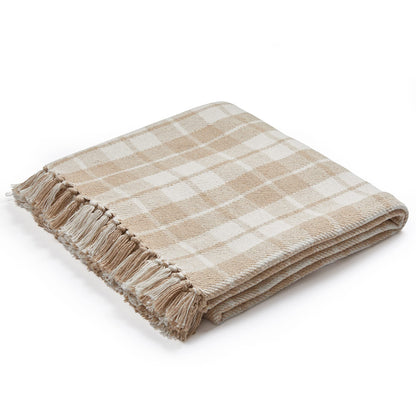 Americanflat 50x60 Throw Blanket - Soft and Breathable Cotton Throw Blanket for Couch, Bed, Chair - Decorative Blankets Perfect for Home, Office, or Outdoor Use - Ecru Camel Plaid Design