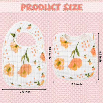 Zainpe 6Pcs Snap Muslin Cotton Bibs for Baby, Flamingo Star Flower Machine Washable Adjustable Burp Cloths with 6 Absorbent Soft Layers for Infant Newborn Toddler Drooling Feeding and Teething