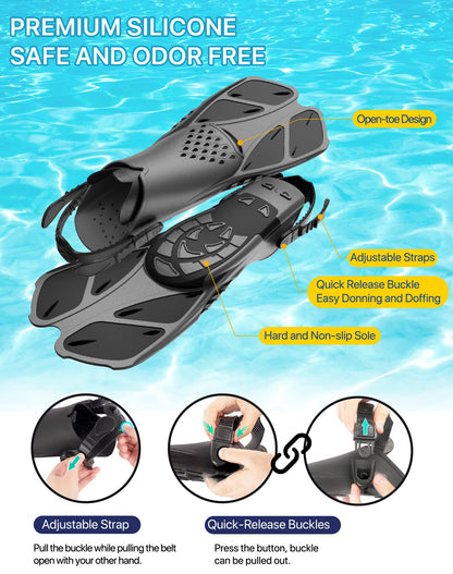 Ubekezele Snorkeling Gear for Adults Men Women,4 in 1 Snorkel Set with Panoramic View Diving Mask Anti-Fog Anti-Leak,Dry Top Snorkel,Fins and Travel Bag for Swimming,Snorkeling and Travel Diving