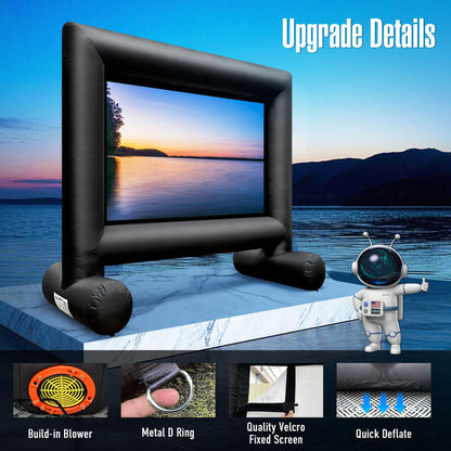 Sewinfla 12Ft Outdoor Inflatable Movie Projector Screen with Built-in Fan Supports Front and Rear Projection, Blow Up Movie Screen for Party, Easy to Set Up