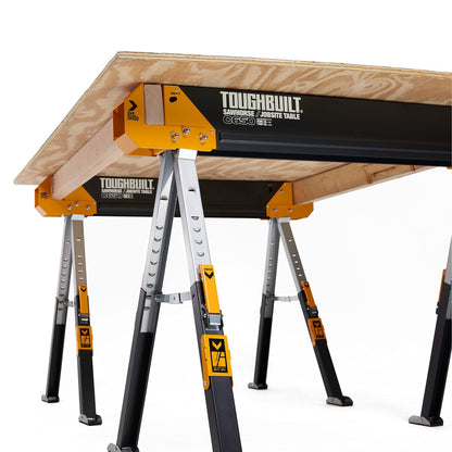 ToughBuilt - Folding Sawhorse/Jobsite Table - Sturdy, Durable, Lightweight, Heavy-Duty, 100% High Grade Steel, 1300lb Capacity, Pivoting Feet, Adjustable Height Legs - (TB-C650) - 2 Pack