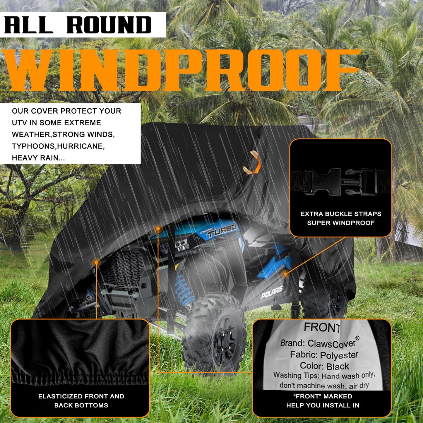 UTV Cover 2 Seater Waterproof Outdoor,Side by Side ATV Covers,Durable Anti-UV All Weather Protection, Compatible with Polaris Ranger RZR Can-am Defender Yamaha Honda Pioneer,115" Lx59 Wx74.8 H